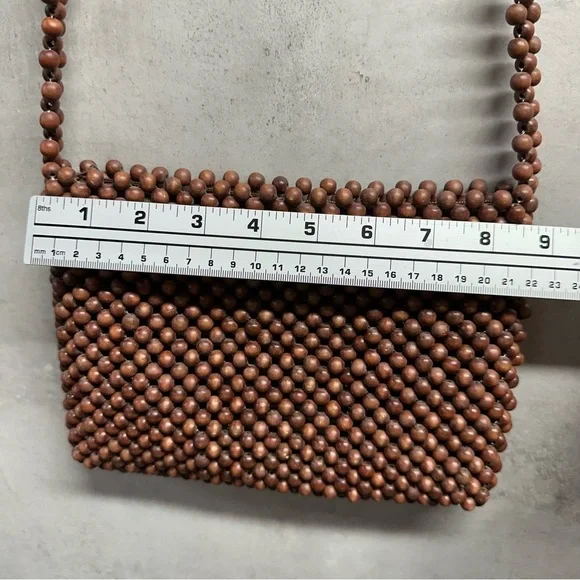 Classiques Entier‎ Wooden Beaded Small Purse Bag Brown Crossbody Boho Zip - Picture 8 of 12